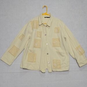 ZARA XL Cream Embroidered Patchwork Denim Shirt Jacket Ecru Shacket Oversized